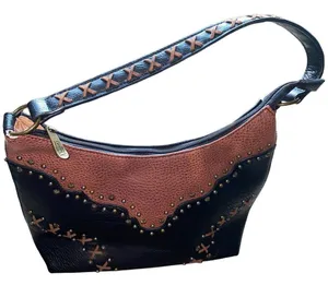 Justin Boots Western Conceal Carry Embroidered Studded Tote Bag Purse Black/Chestnut thumbnail 2