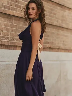 NWOT Free People Jayna midi dress halter Free-est Linen blend Dusty Plum M thumbnail 7