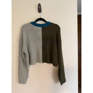 True Craft Cardigan Multicolor Green Blue L Women Colorblock Cropped Knit V-Neck thumbnail 6