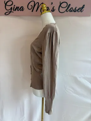 Banana Republic Women's Silk Blend Button-Up Cardigan Sweater Size Large Taupe thumbnail 3
