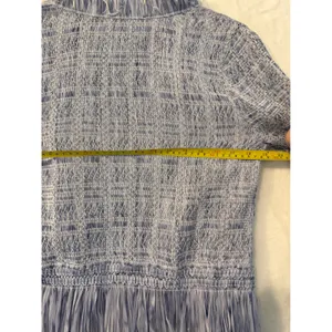 White House Black Market Blue Textured Fringe Open‎ Front Cardigan Medium thumbnail 4
