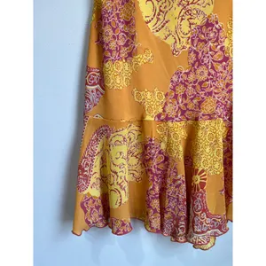 Y2K Orange Paisley Boho Midi Skirt Tiered Vintage‎ Festival Size L thumbnail 3