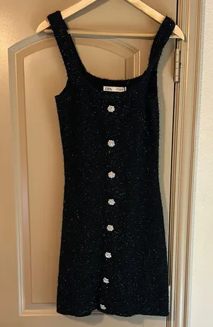 NWT Zara Thread Dress Black Medium Sparkle thumbnail 1