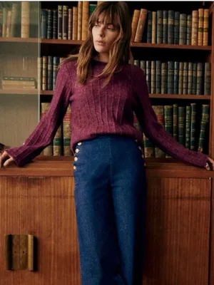 Sezane Joyce Jumper Sweater Merino Wool Mohair Gold Buttons in Grape Purple XS thumbnail 1