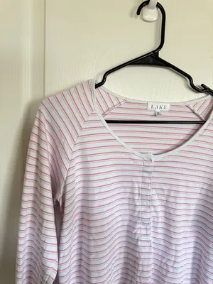 LAKE Pink Striped Long-Sleeve Henley Top thumbnail 3