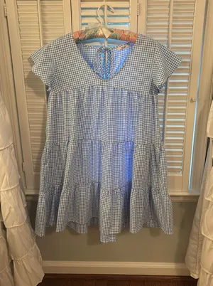 Blue gingham, baby doll dress thumbnail 1