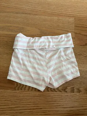 Frankie's Bikinis Fold-Over Waist Pink & White Striped Bike Shorts thumbnail 3