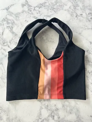Beach Riot Tessa Top In Coral Stripe In Black thumbnail 6