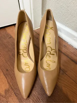 Sam Edelman Tan Nude Pointed-Toe Leather Pumps Heels thumbnail 3