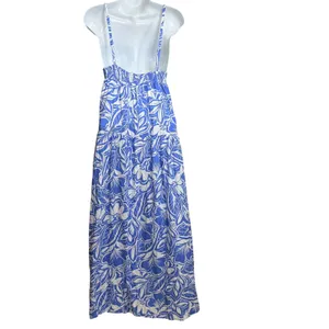 Old Navy Women Blue White Floral Tropical Smocked Tiered Maxi Dress Large thumbnail 4