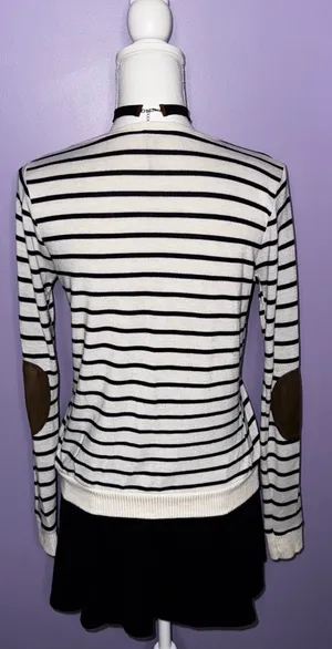 Poof! Striped Cream and Black Cardigan with Elbow Patches thumbnail 1
