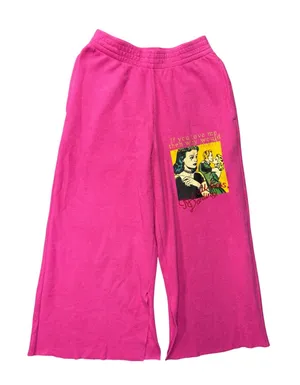 Boys Lie Sweatpants Small It's All Lies Darling Hot Pink Wide Leg Graphic Cherub thumbnail 1