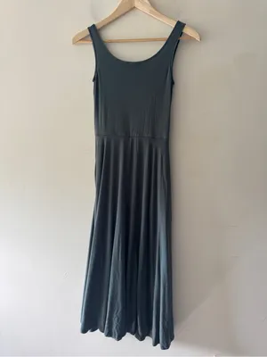 Quince Tencel Jersey Fit & Flare Dress Dark Olive Green thumbnail 6