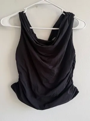 SUUKSESS Womens‎ Black Cowl Neck Ruched Sleeveless Tank Top Size L 3452 thumbnail 1