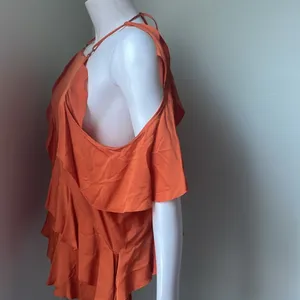 NEW Zara Orange Satin Ruffle Draped Off Shoulder Tank Top Blouse Small thumbnail 11
