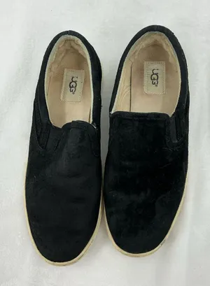 UGG Black Suede Slip-On Shoes with Cream Trim B 54 thumbnail 1