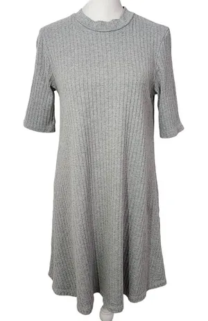 Uniqlo Gray Mock Turtleneck Ribbed Knit Dress Size Medium Gray Mini Dress thumbnail 1