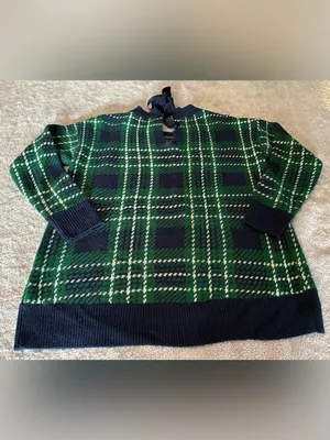 Women’s crown & ivy Green and Navy Plaid Crewneck Sweater Ties in Back Size M thumbnail 4