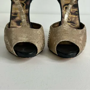 Sam Edelman Scarlett Black‎ and Gold Heels Size 7.5 thumbnail 6