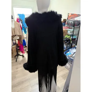 Women 2pc Black Gatsby fringe dress & faux fur trim Jacket. Roaring 20's thumbnail 4