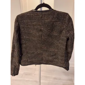 Ecru Size S Womens Zip Up Tweed Jacket with Leather Trim NWT Vintage Look thumbnail 9