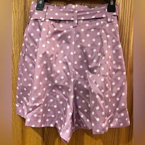ZARA Lilac & White Polka‎ Dot High Waisted Flowy Satin Belted Paperbag Shorts XS thumbnail 15