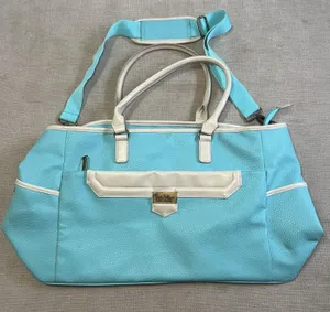 Nicole Miller Tote Bag Womens Large Turquoise PVC Shoulder Travel Zip Studded thumbnail 1