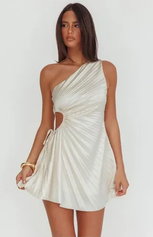 Lena Hadley pleated mini dress in Champagne thumbnail 1