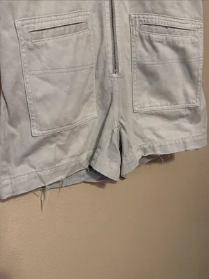 Free People We The Free Light Blue Denim Zip Short Romper with Hood Size Small thumbnail 3