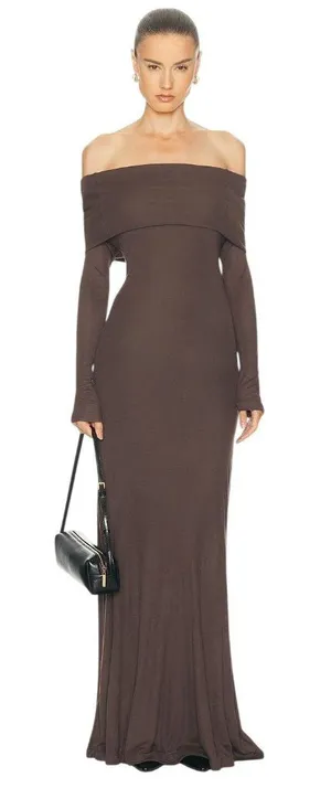 By Malene Birger Jytte Off The Shoulder Dress in Brown XSmall Womens Maxi Gown M thumbnail 1