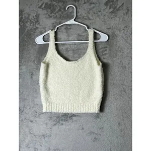 SKIMS Cozy Knit Boucle Lounge Tank Top Bone Cream Fuzzy Soft Stretch S/M thumbnail 4