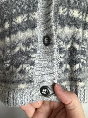Vintage Eddie Bauer Ribbed Gray Fair Isle Nordic Buttoned Sweater Cardigan sz Mp thumbnail 6