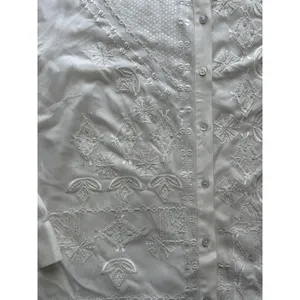 Soft Surroundings Beaded Top Womens 1X White Embroidered Blouse‎ Shirt Button Up thumbnail 2
