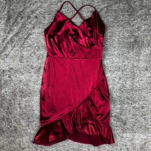 Lulus Romantic Nights Burgundy Satin Ruffled Bodycon Mini Dress Women's Small thumbnail 2