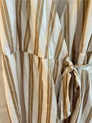 Ann Taylor Striped Wrap Dress Puff Sleeves Tan White Size XXL thumbnail 6