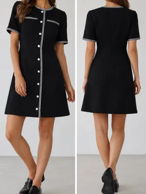 CeCe Black Tweed Button Front Feminine Chic Elegant Preppy Classic Mini Dress thumbnail 8