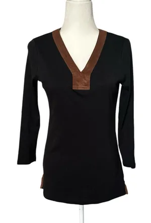 Ralph Lauren Black Brown Long Sleeve Pullover Equestrian Cotton Knit Tunic Top S thumbnail 1