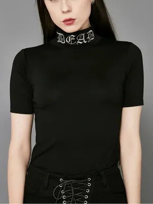 Widow Mock Neck Embroidered Dead Alt Goth Tee Shirt Women’s Large thumbnail 1