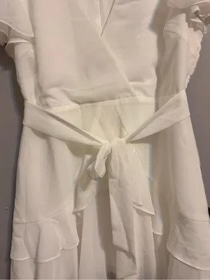 Lulus White Ruffle Wrap Mini Dress Flutter Sleeve Tie Waist Size L NWT thumbnail 8