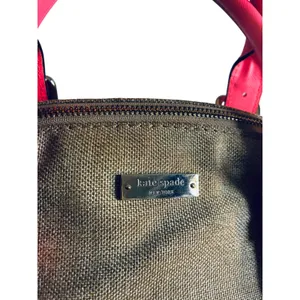Kate Spade Coral Pink Canvas Purse Satchel Storybook Lining thumbnail 2