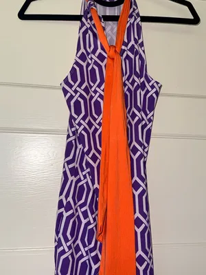 Mud Pie Clemson Purple and Orange Game-day Halter Dress with Tie Back thumbnail 5