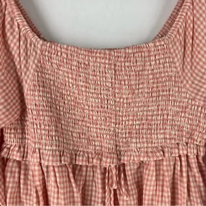 Forever Sunny Smocked Gingham Blouse Petal Pink Balloon Sleeves Peasant Milkmaid thumbnail 4