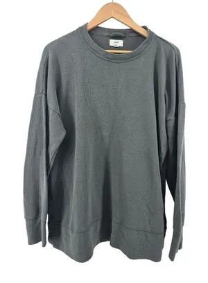 Aerie Sweatshirt Womens Small Waffle Knit Gray Side Slit Oversized‎ EUC thumbnail 1