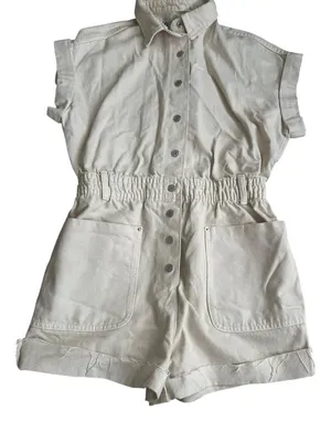 ZARA Women's Beige Buttoned Romper Size Medium thumbnail 3