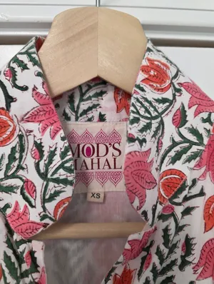 Mod’s Mahal Women’s Midi Shirt Dress English Garden Size XS Pink Green Floral thumbnail 6