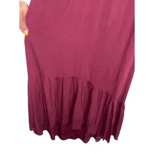 Burgundy Open Back Maxi Dress‎ V-Neck Twist Front Ruffle Hem Wine Boho Summer thumbnail 5