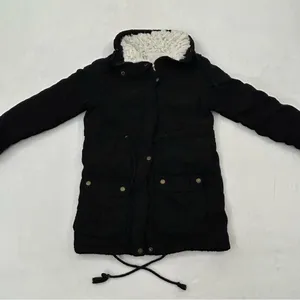 Black Comfy Winter Mid Length Thick Warm Faux Fur Lined Jacket Coat Women’s S thumbnail 2