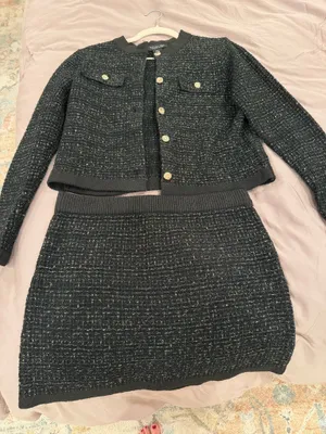NWT Rachel Zoe Black Tweed Skirt Set in Size Medium thumbnail 1