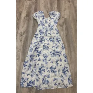 & Other Stories Blue White Floral Toile Linen Puff Sleeve Midi Dress Size 6 thumbnail 8