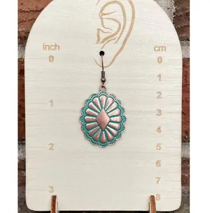 Copper Concho Earrings with Brushed Turquoise Blue thumbnail 2